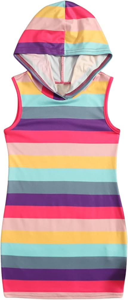 Floerns Toddler Girl's Striped Print Sleeveless Hooded Neck Pencil Short Dress