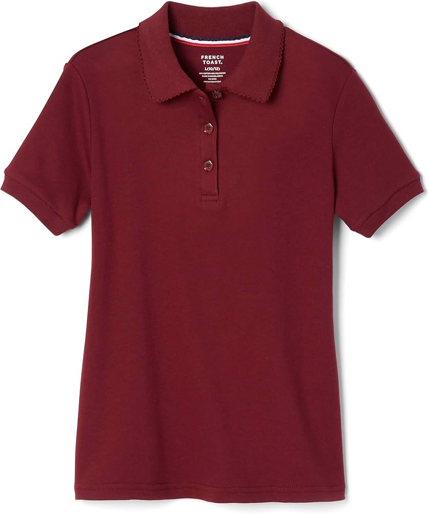 French Toast Girls' Toddler Short Sleeve Polo Shirt with Picot Collar (Standard & Plus Sizes) School Uniform, Burgundy, 4T