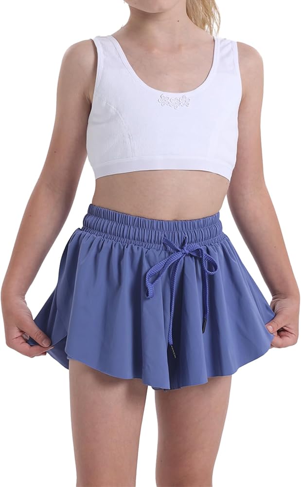 Flowy Shorts for Teen Girls Athletic Gym Running Biker Shorts Preppy Youth Butterfly Shorts（Greyblue-S）