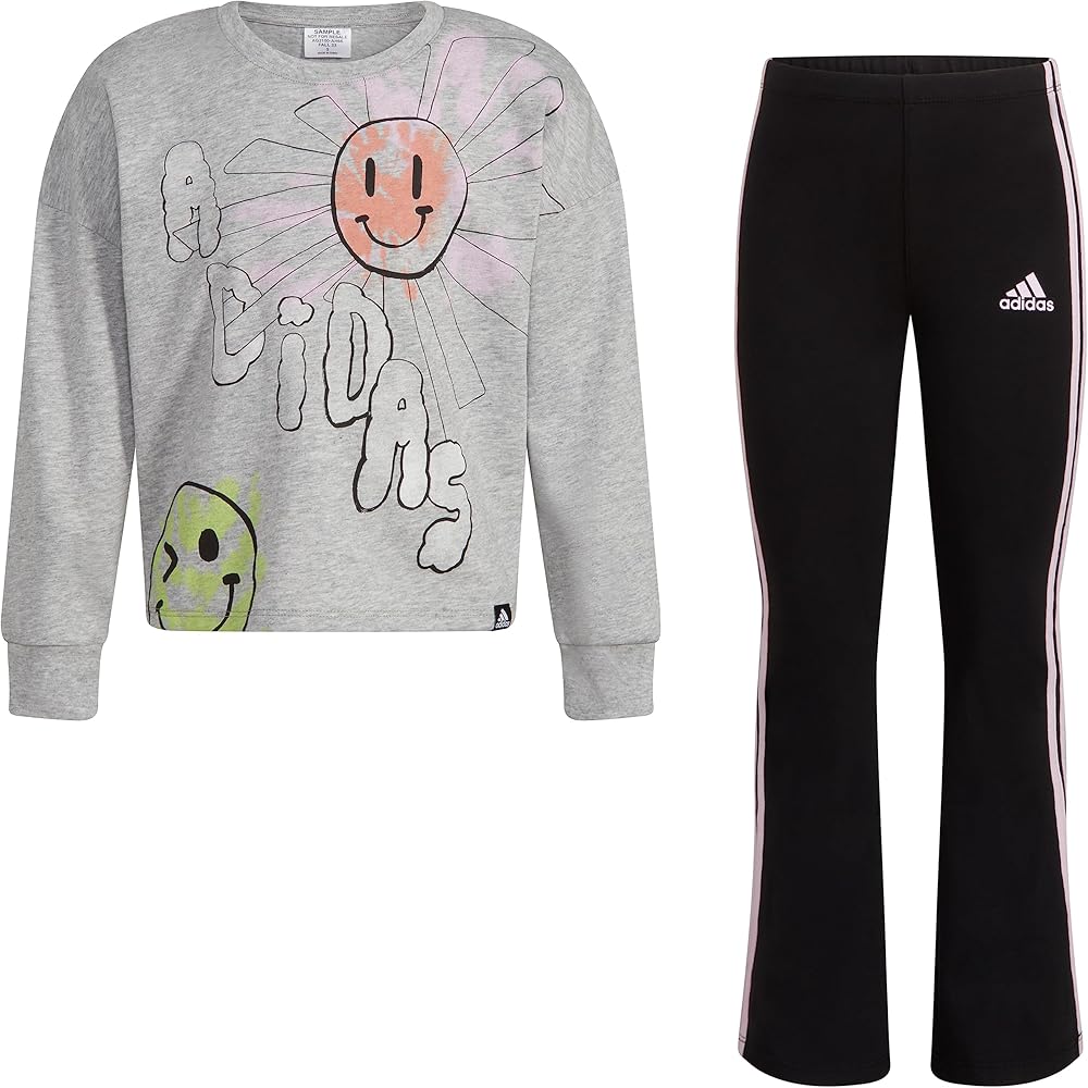 adidas Girls 2-piece Long Sleeve Graphic Tee & Flare Pant Set2-Piece Clothing Set