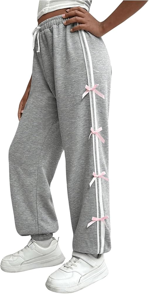 Floerns Girl's Bowknot Side Drawstring Waist Active Athletic Sweatpants