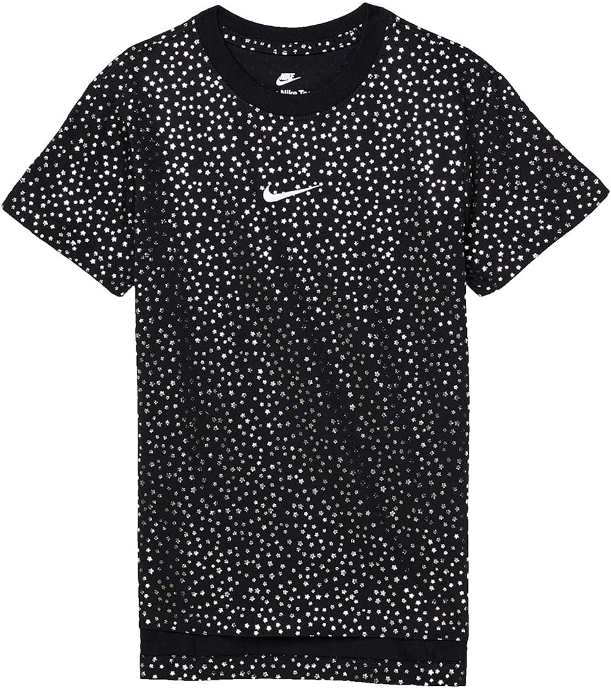 Nike Girl's NSW Hilo Shine Tee (Little Kids/Big Kids) Black SM (8 Big Kid)