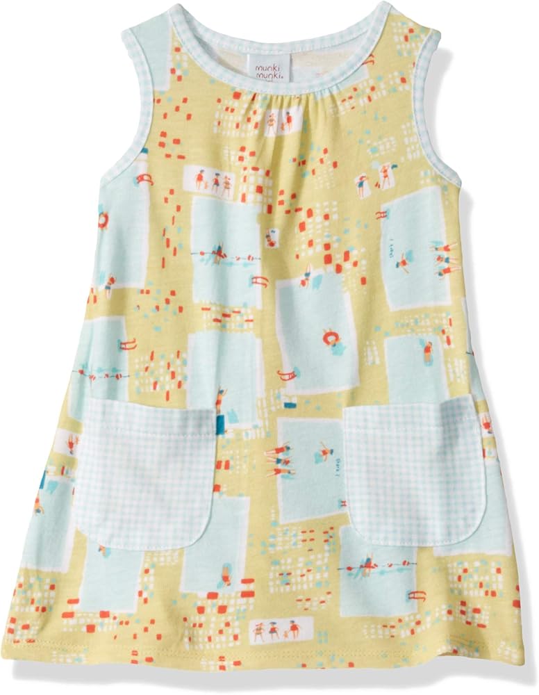 Munki Munki Girls' Dress Sleeveless Patch Pockets Contrasting Trim Knit Cotton