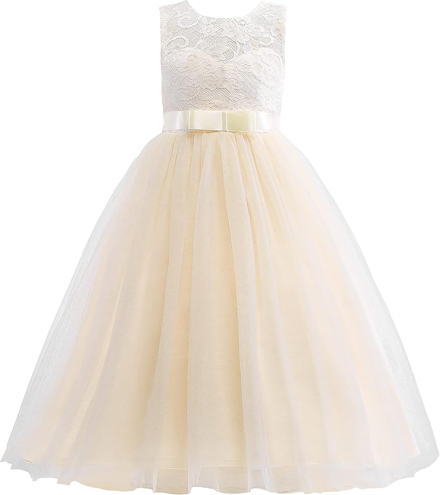 Glamulice Flower Girls Lace Bridesmaid Dress Princess Elegant Tulle Long A Line Dresses Pageant Wedding Party Ball Gown