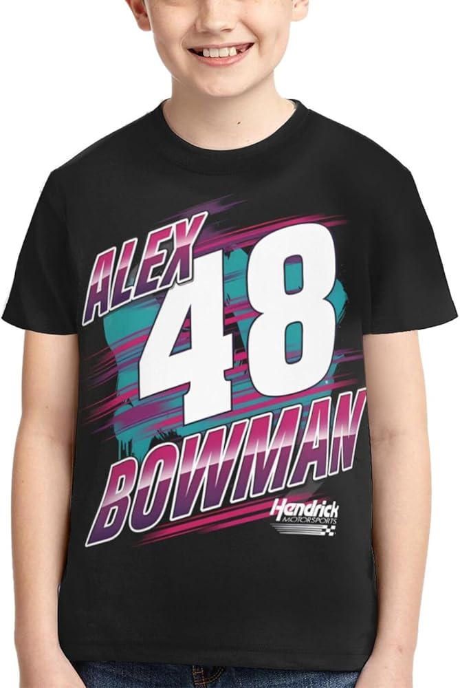 Alex Bowman 48 Classic Printing Athletic Crewneck T-Shirt Shirt Short Sleeve Tee Shirts for Teen Girl & Boy