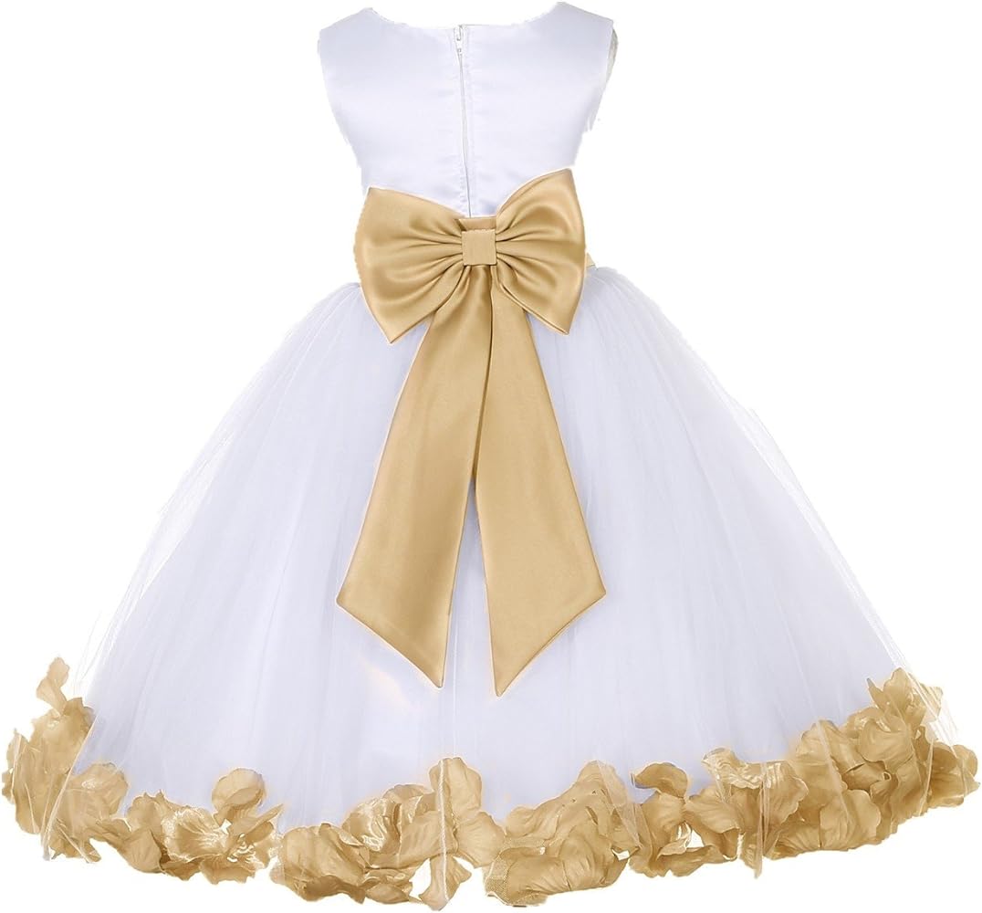 ekidsbridal Wedding Pageant Flower Petals Girl White Dress with Bow Tie Sash 302a