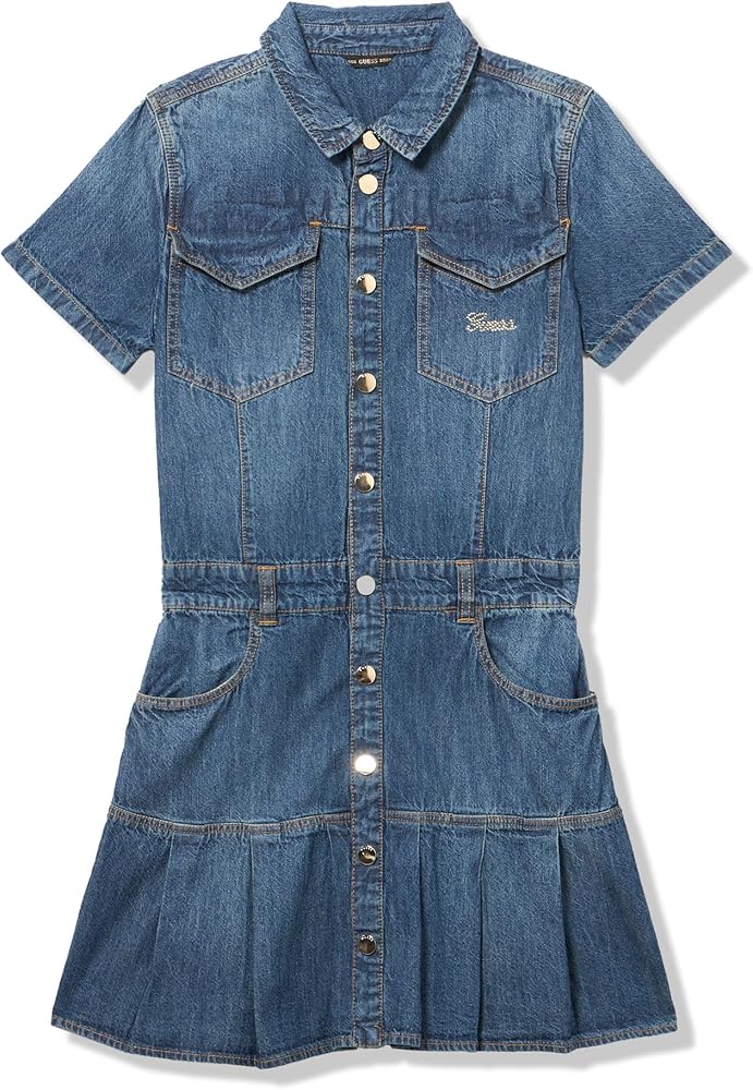 GUESS Girls' Short Sleeve Denim Dress