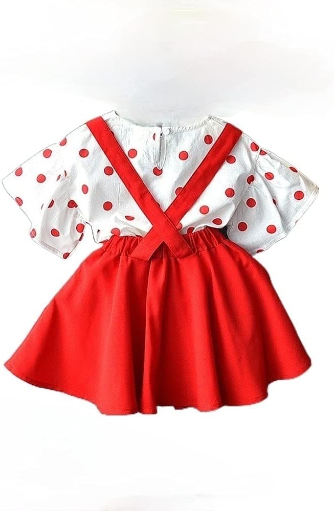 Children's Summer Girls' New Children's Suit Korean dot Short Sleeve top with Short Skirt