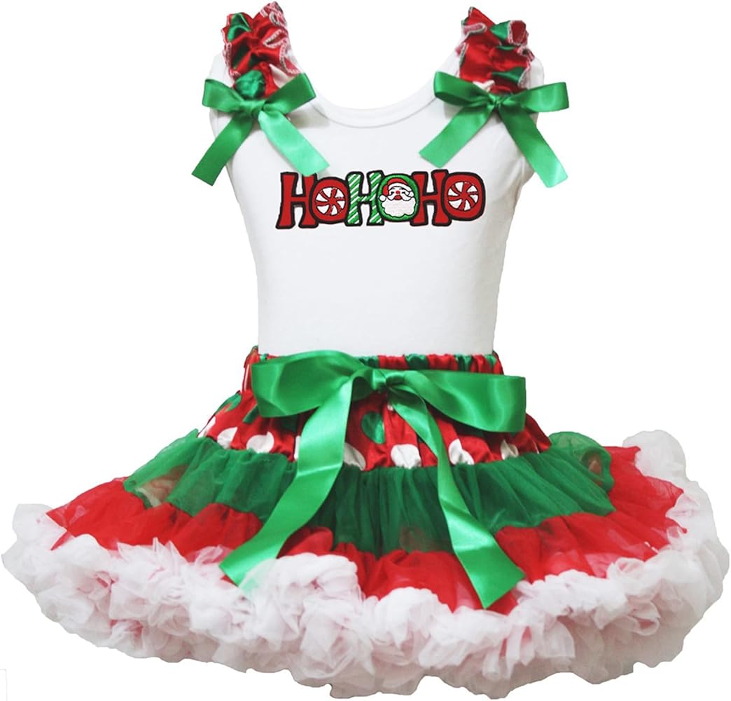 Petitebella Christmas Dress Santa Hohoho Cotton Shirt RWG Polka Dots Skirt Girl Set 1-8y