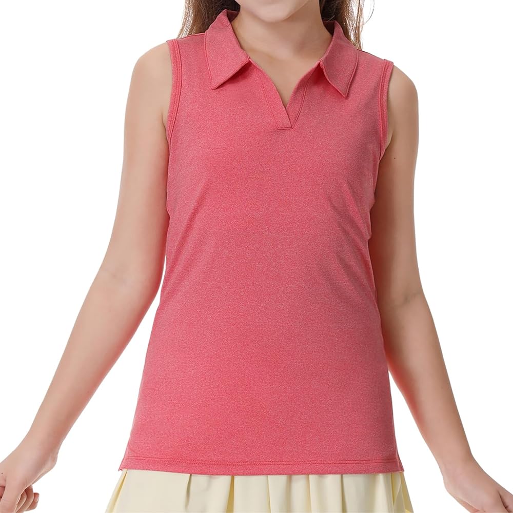 ANIVIVO Girls' Polo Shirts Sleeveless kids Golf Tennis Shirts V Neck Athletic Tank Tops Lightweight Quick Dry