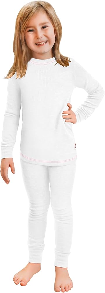 City Threads Girls Thermal Underwear Set Long John, Soft Breathable Cotton Base Layer - Made in USA