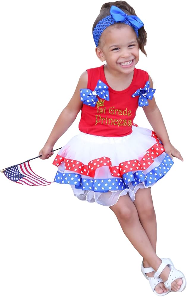 Petitebella Bling 1st Grade Princess Red Shirt Star Ribbon Petal Skirt Set Nb-8y