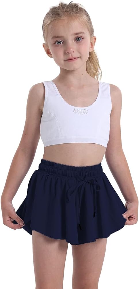 Girl's Sport Skirts with Pockets Shorts High Waist Tennis Skort Solid Color Flowy Athletic Workout Running Shorts