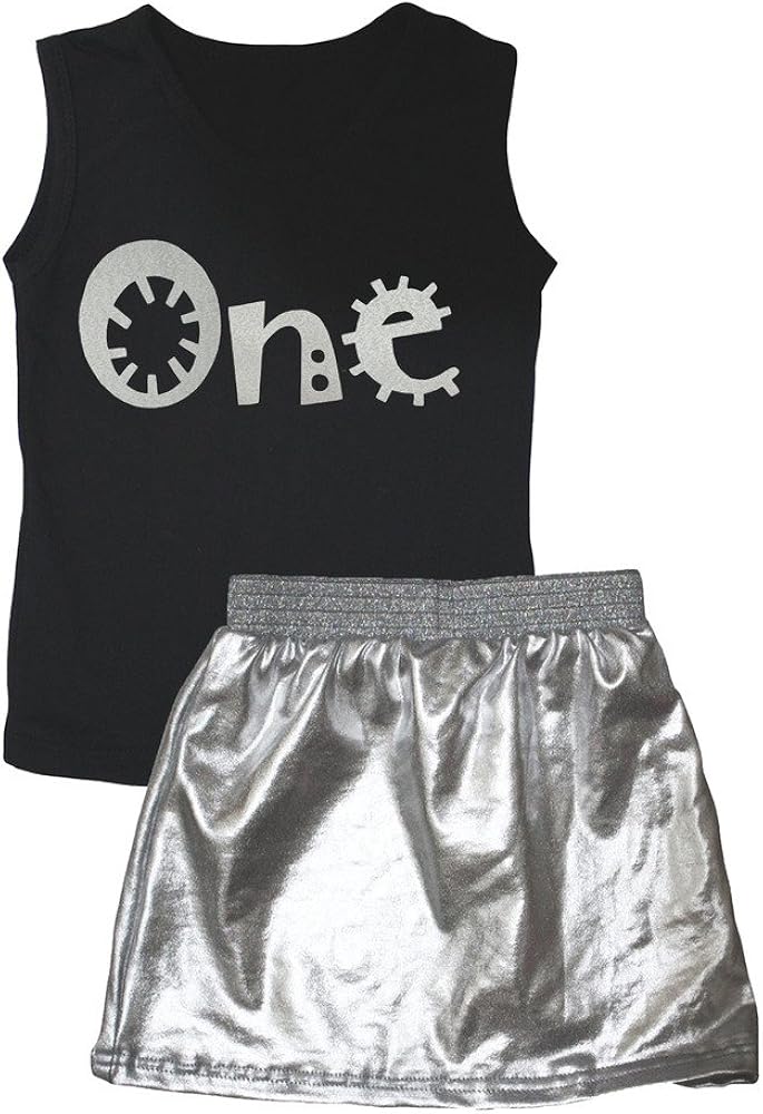 Petitebella Dress Cartoon One Black Vest Silver Skirt Set 1-8y