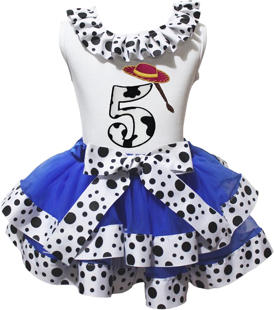 Petitebella Cow Girl Hat 5th Dress Shirt Royal Blue Milk Cow Ribbon Petal Skirt Outfit Nb-8y