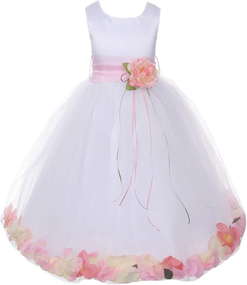 Kids Dream White Satin Pink Petal Flower Girl Dress Girl 9/10