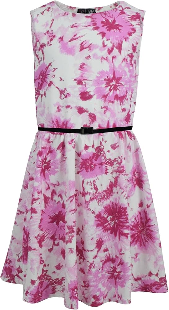 Kids Girls Skater Dress Sleeveless Pink Floral Party Fashion Summer Dresses