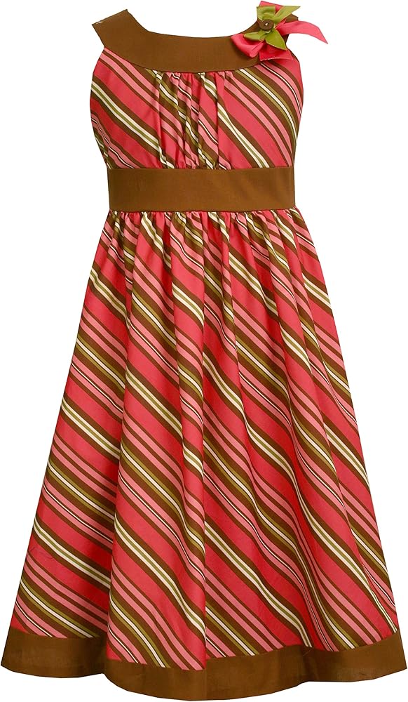 Bonnie Jean Big Girls' Sleeveless Woven Dress With Multi Stripe Pattern