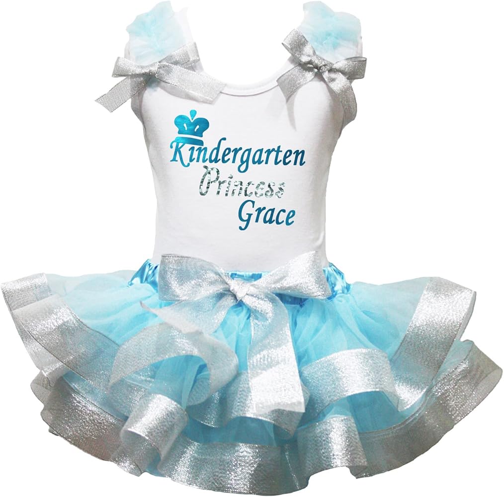 Petitebella Bling Kindergarten Princess Shirt Blue Silver Petal Skirt Nb-8y