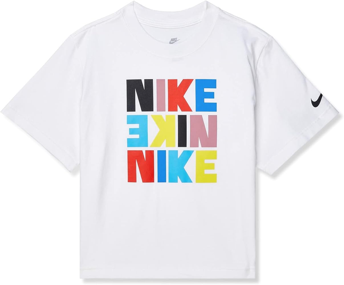 Nike Girl's NSW Tee Boxy Print (Little Kids/Big Kids) White XL (18-20 Big Kid)