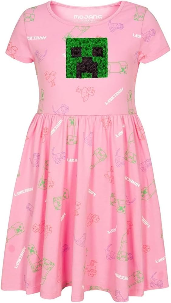 Minecraft Girl's Dress with Creeper Sequins for Little and Big Girls 4-16