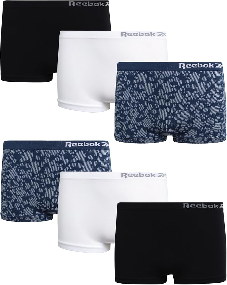 Reebok Girls' Boyshorts Underwear - 6 Pack Soft Seamless Girls Panties Boy Shorts - Breathable Panties for Girls (6-16)