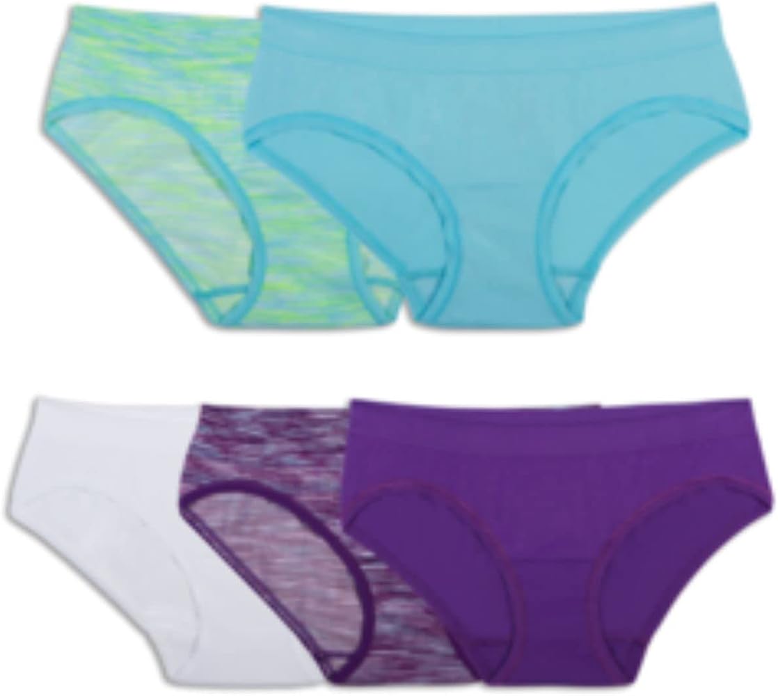 Fruit of the Loom Girls Seamless Bikini Panties 5-Pack, 10/12, Assorted