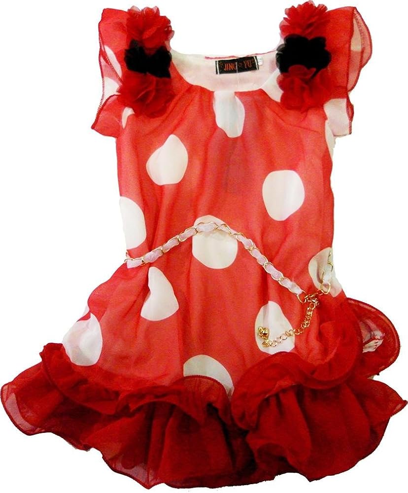 Girl's Red & White Dot Chiffon Dress L(5T-6T)