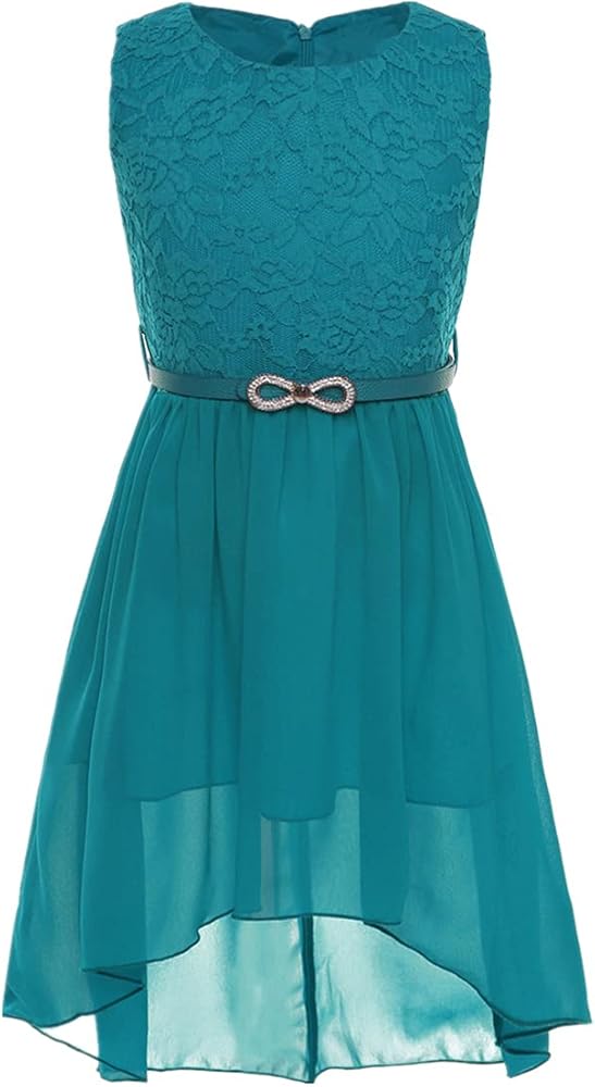 CHICTRY Big Girls' Kids' Chiffon Floral Lace High-Low Dance Prom Party Gown Flower Girl Dress with Belt