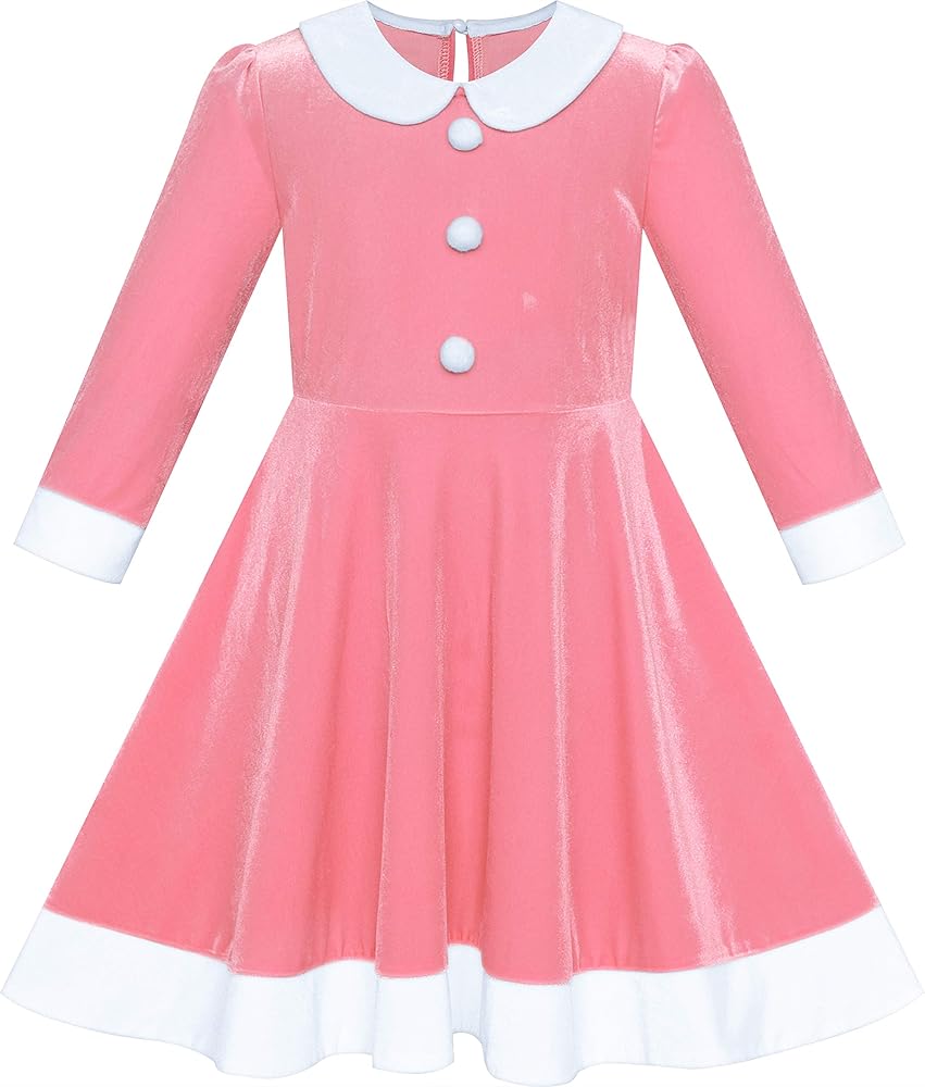 Girls Dress White Collar Velvet Long Sleeve Pink Swing Dress Size 4