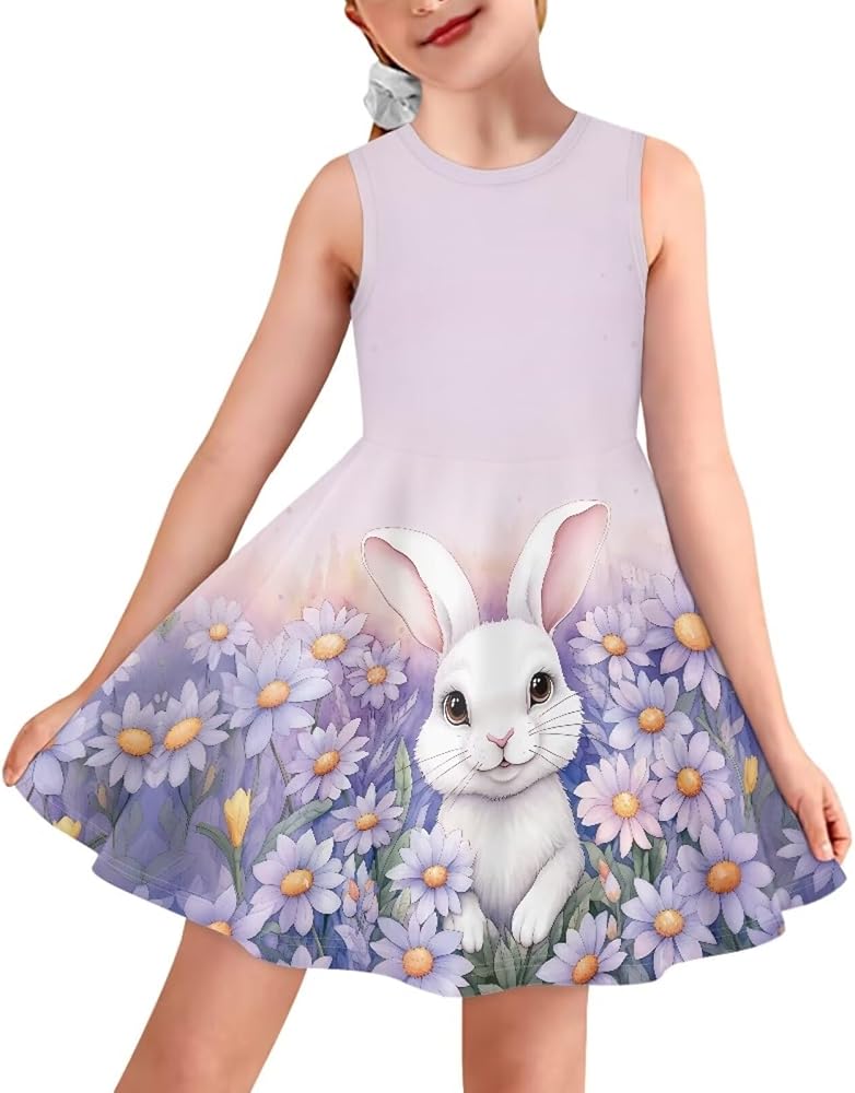 Bunny 4 Easter Dress Cute Girls Beach Dress 9/10T Loose Waist Overall Jumper Dress Princess Dress Puffy Swing Casual Party Dress Teen Girl Gifts/Birthday/Children's Day Gift