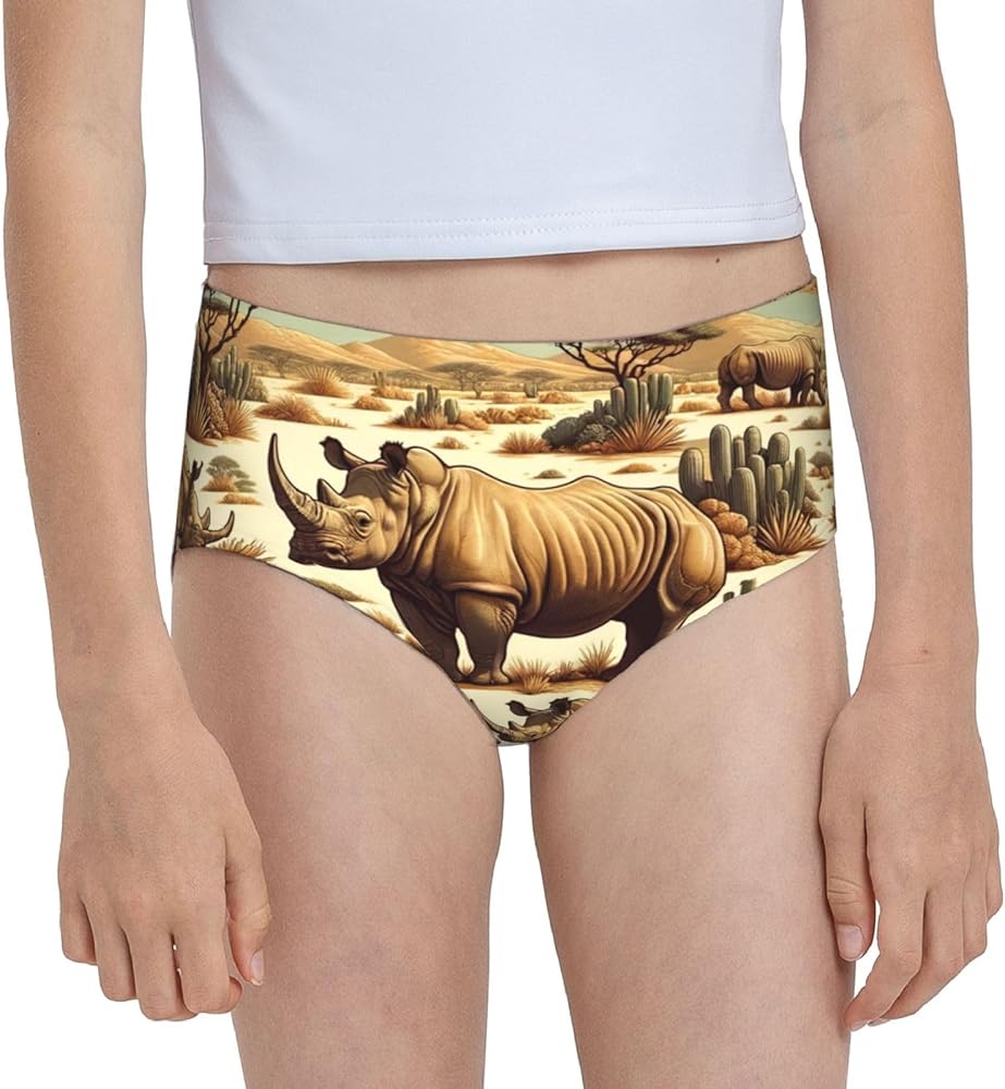 Augenstern Cotton Underwear Endangered-Rhino-Yellow-Desert Girls'Briefs Soft Underpants