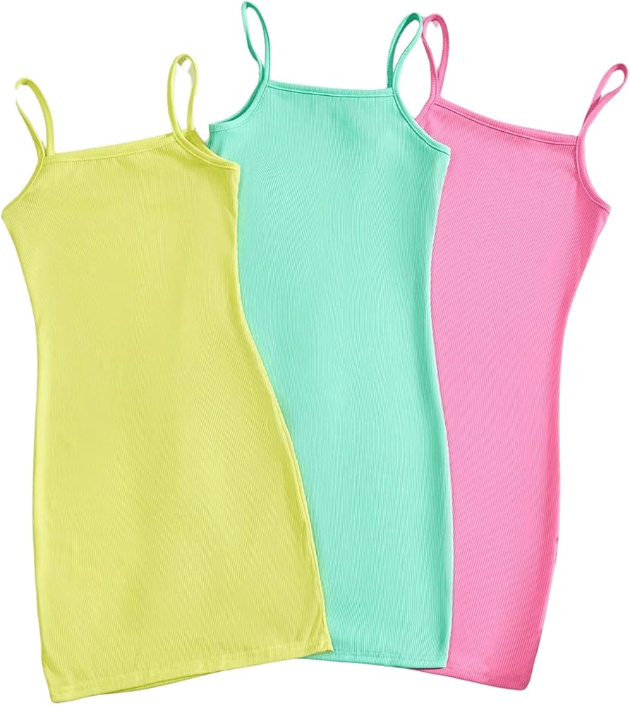 Floerns Girl's 3 Pcs Spaghetti Strap Slim Fit Summer Sleeveless Cami Pencil Dress