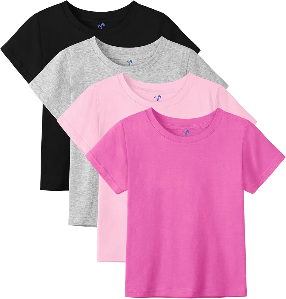 4 Pack Toddler Girls Shirts Short Sleeve Shirts Kids T Shirts Cotton Tshirts Basic Tees Girls Summer Tops T-Shirts