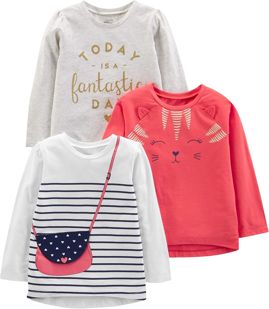 Simple Joys by Carter's Girls' 3-Pack Graphic Long-Sleeve Tees