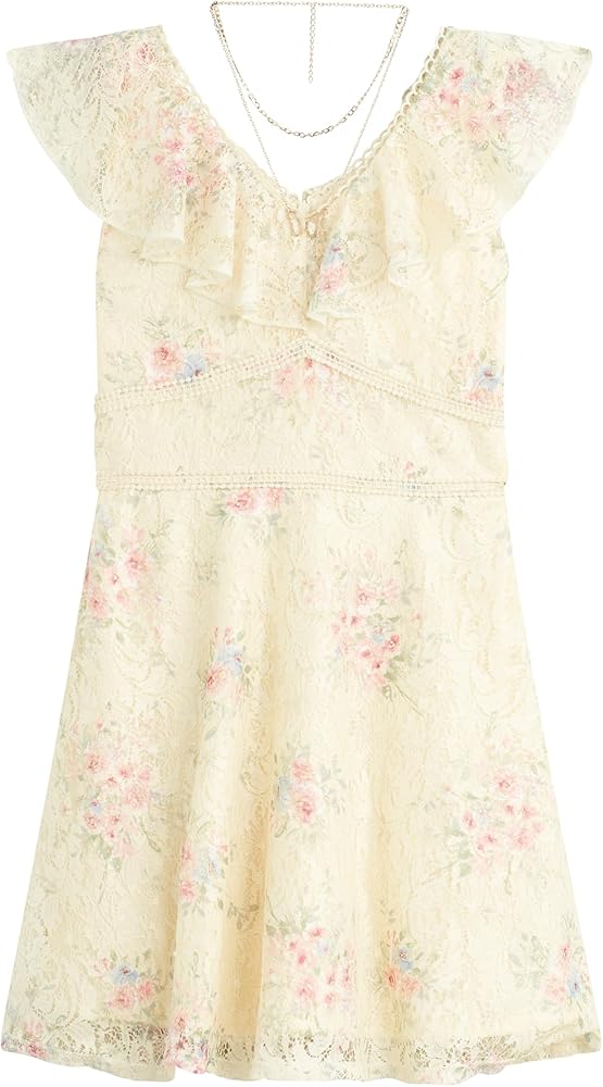 Beautees Girls' Sleeveless Lace Skater Party Dress