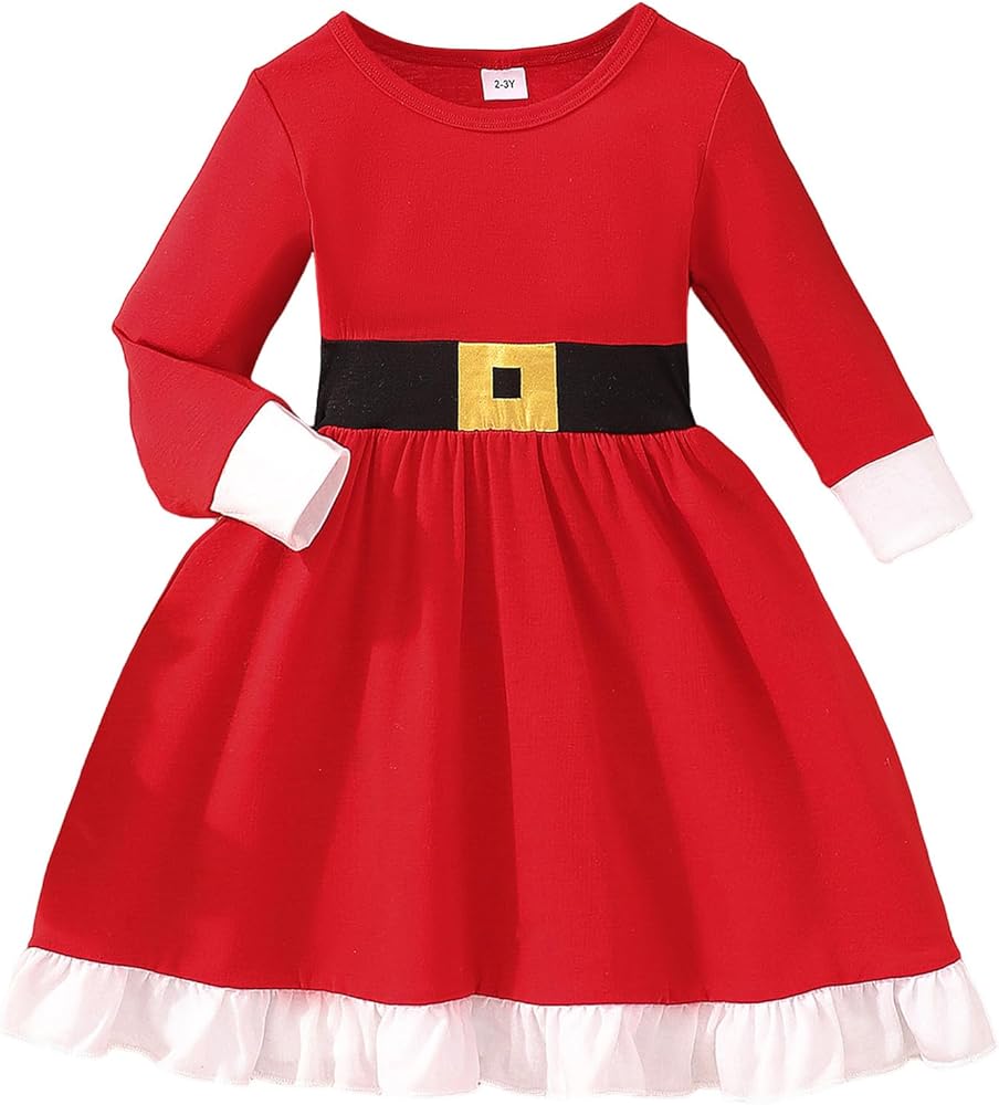 Roses and Dress Toddler Girls Long Sleeve Solid Fall Christmas Dress Dance Party Dresses Kids Clothes Dress Sleeve