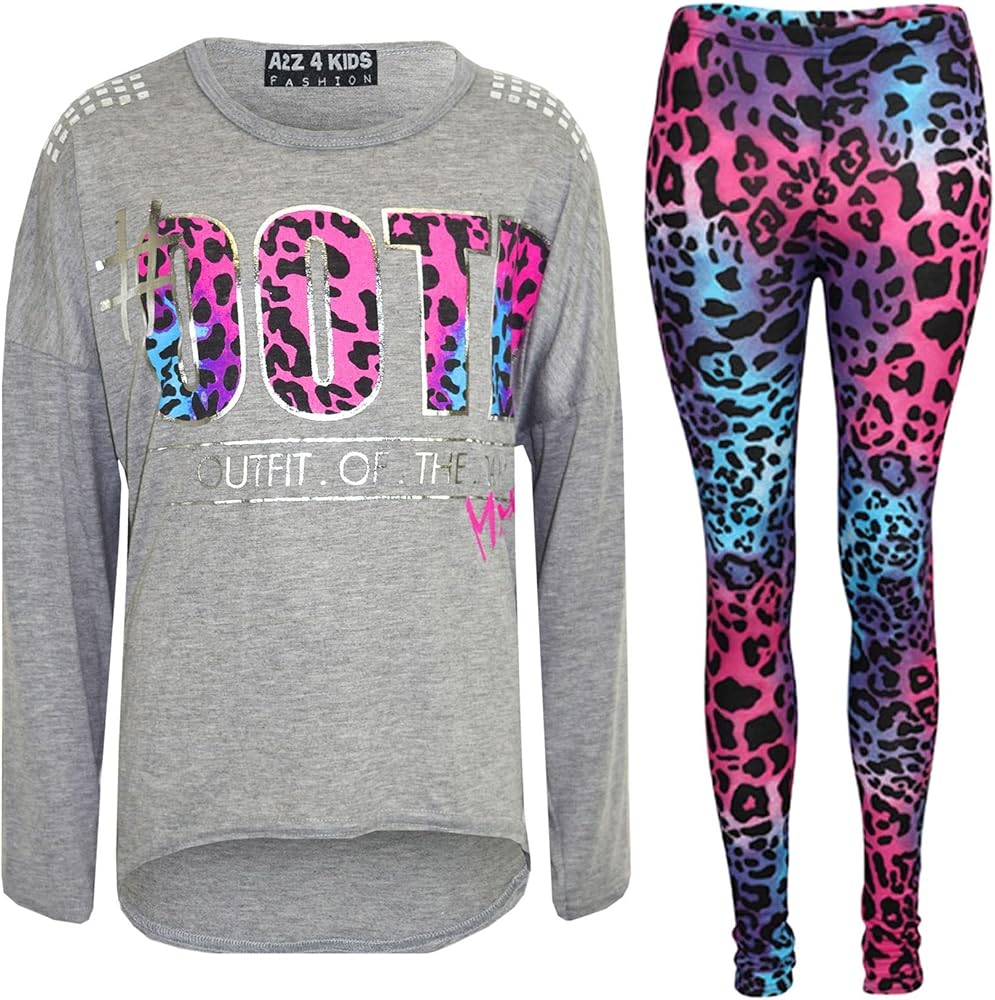 Kids Girls #OOTD Print Long Sleeves Top & Matching Fashion Legging Set 7-13 Year