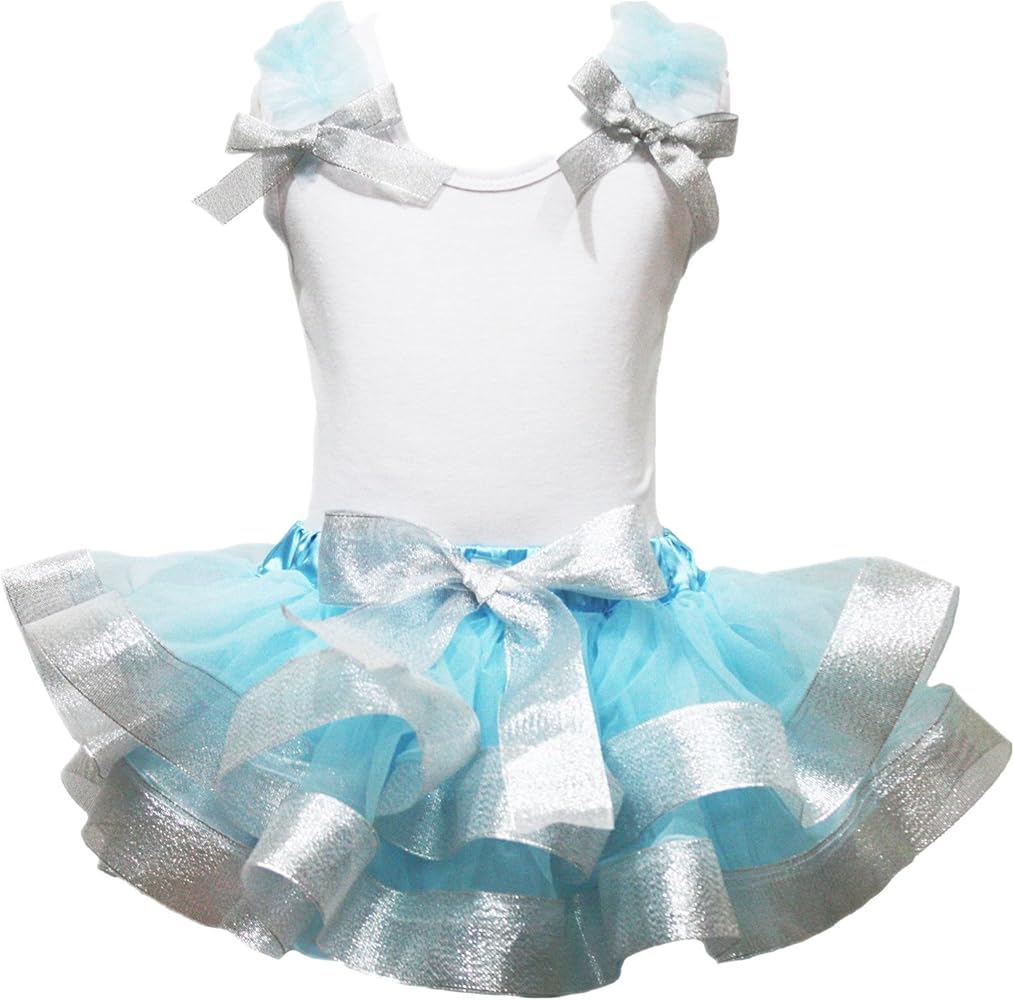 Petitebella Snowflake Dress White Cotton Shirt Silver Trim Blue Petal Skirt Girl Outfit 1-8y