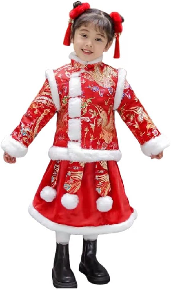 girls' New Year's clothing,winter new children's velet Tang suits,chinese style phoenix embroidered Tang suits.