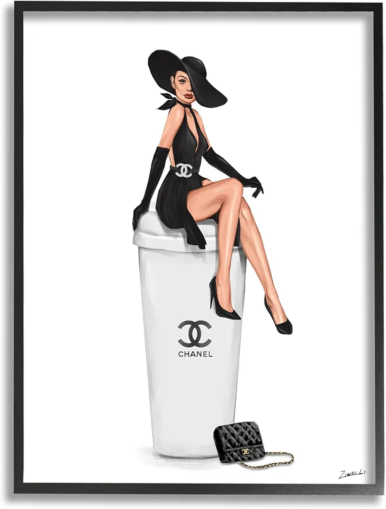 Stupell Industries Girl in Black Dress Fashion Black Framed Giclee Art Design by Ziwei Li