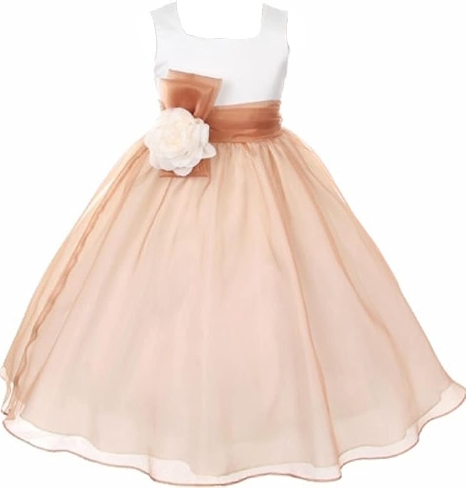 BNY Corner Flower Girl Dress Two-Tone Ivory Top Mix Organza