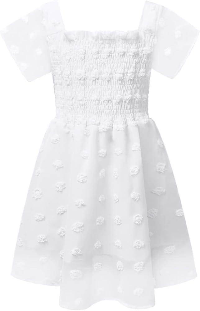 QPANCY Girls Chiffon Dress Summer Ruffle Short Sleeve Casual Midi Dresses Kids Lace Square Neck Frocks