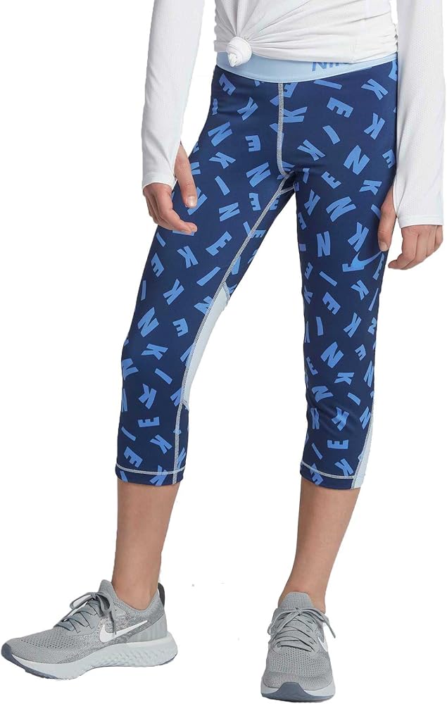 NIKE Girls Pro Toss Print Capris (Binary Blue/Royal Tint, Medium)