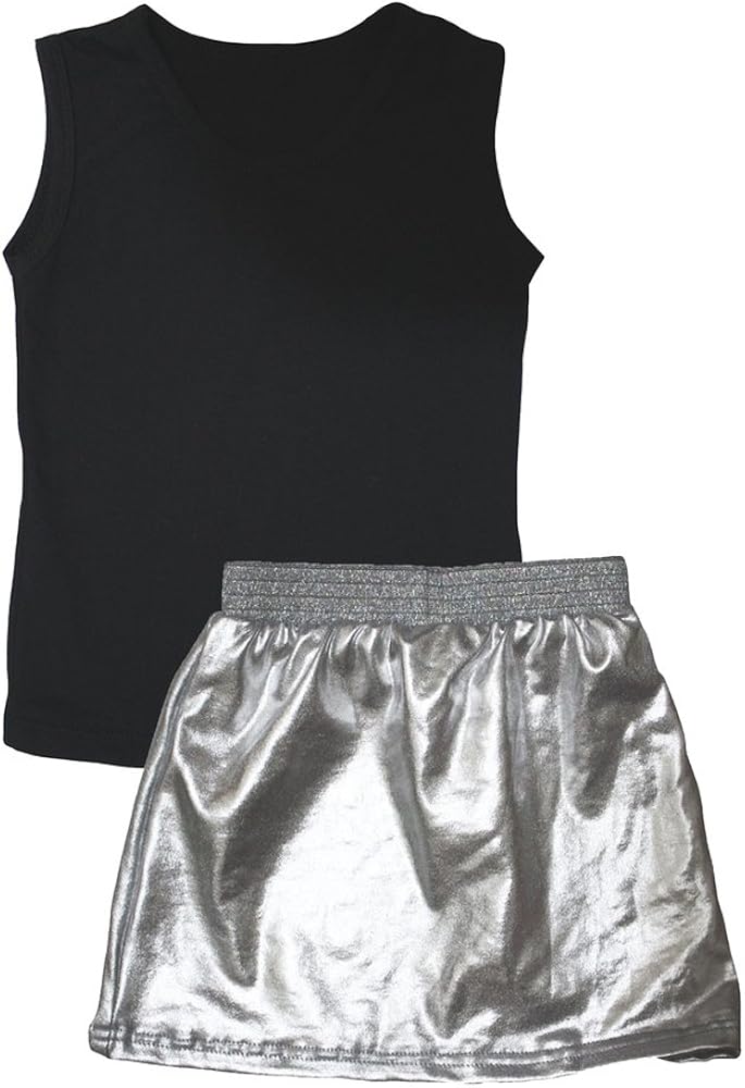 Petitebella Dress Plain Black Vest Silver Skirt Set 1-8y