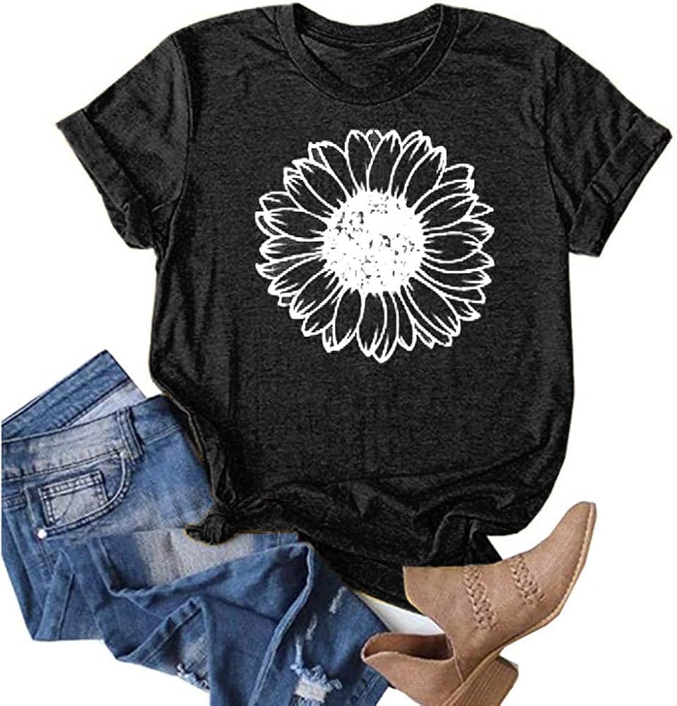 Shirts for Girls 14-16 Sunflower T Shirt Cute Flower Graphic Loose Tees Crew Neck Short Sleeve Casual Tops