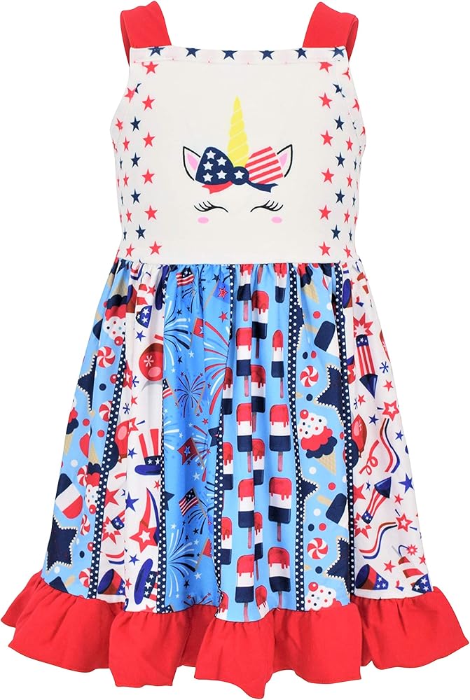 Unique Baby Girls 4th of July Patriotic Red White and Blue Unicorn Dress