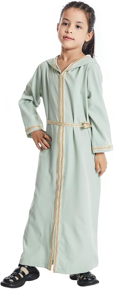 IBTOM CASTLE Girls Abaya Dress Long Sleeve Hooded Muslim Maxi Dress Dubai Islamic Ramadan Middle East Kaftan Casual Thobe