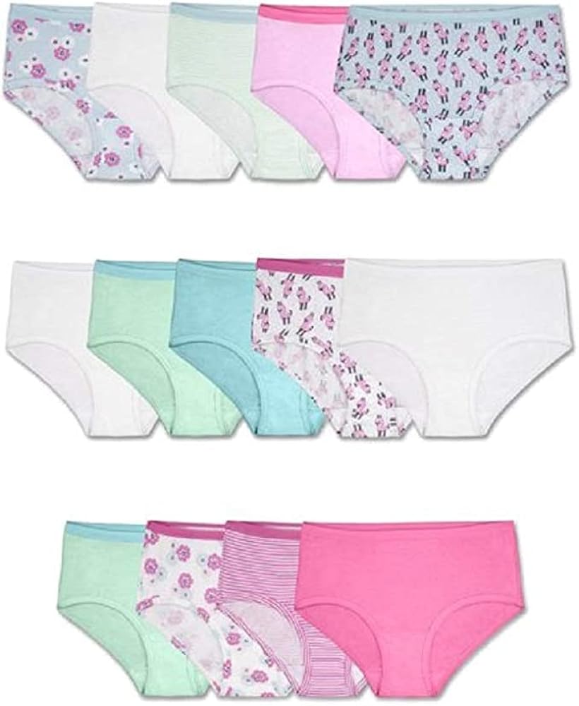 Fruit of the Loom Girls' Cotton Brief Underwear, 14 Pack - Basic Assorted, 12…