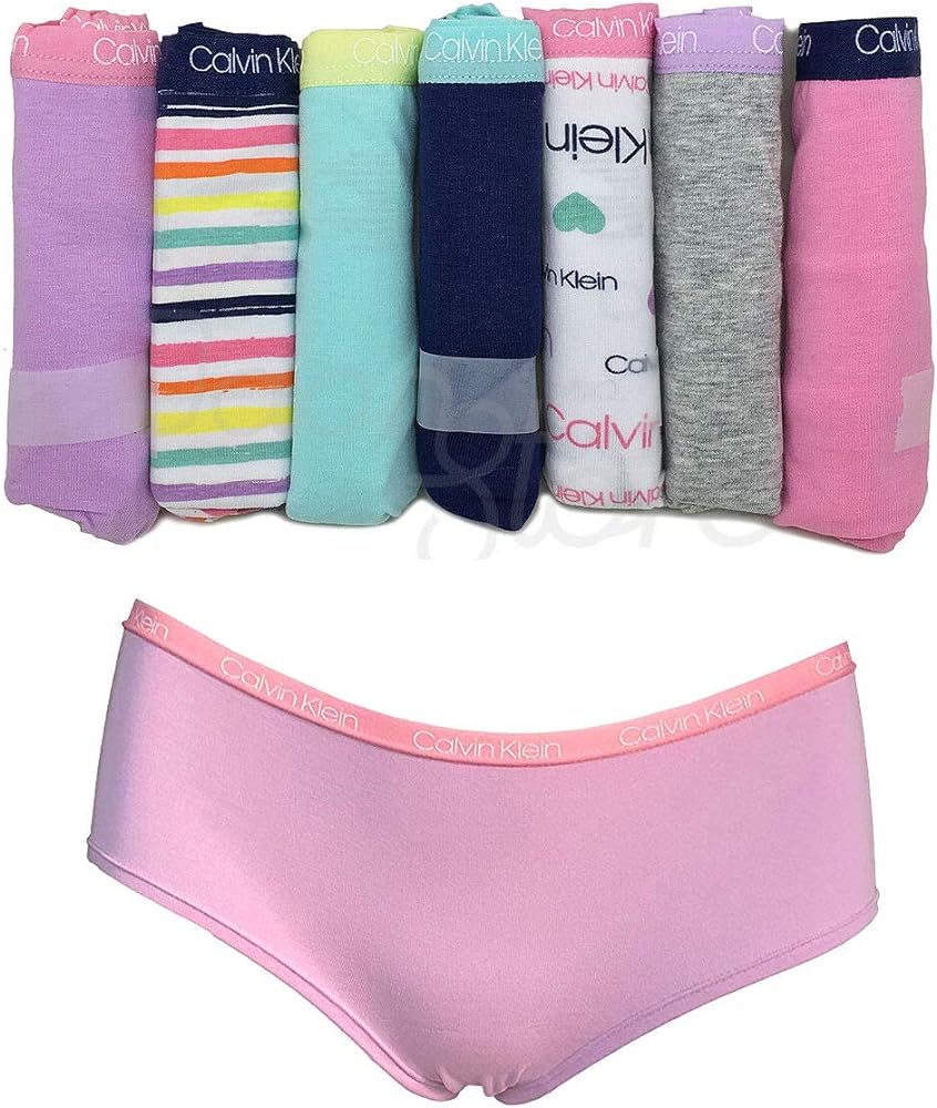 Calvin Klein Girls Hipster Panties Cotton Stretch Logo Waistband Tagless (7 Pack)